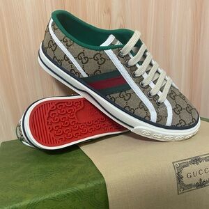 Gucci Brown/Green Web Canvas Low-Top Sneakers